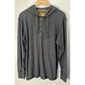 Men’s hooded Henley Long Sleeve Shirt Dark Gray/Charcoal Casual Pullover Sz M ￼￼